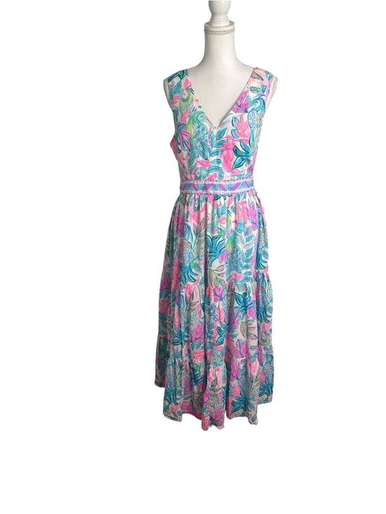 Lilly Pulitzer Dresses & Skirts - Lilly Pulitzer Tropical Floral Maxi Dress Pink Green Sleeveless Resort.